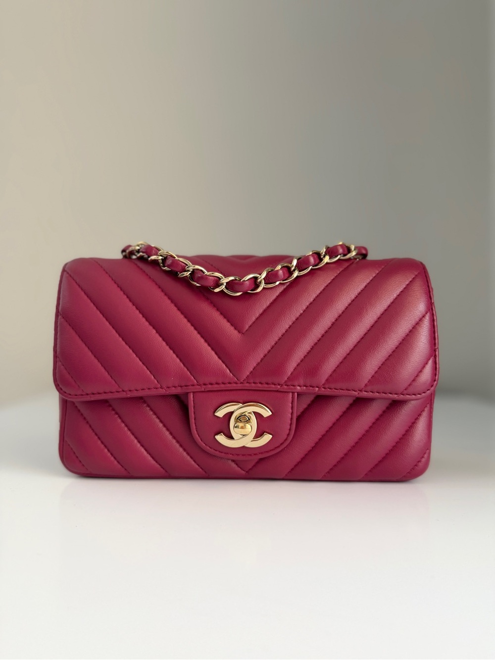 CHANEL CLASSIC MINI RECTANGULAR CLASSIC FLAP in DARK PINK